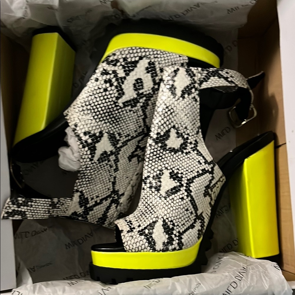 Wild Diva Black and Neon Yellow Snakeskin Heels